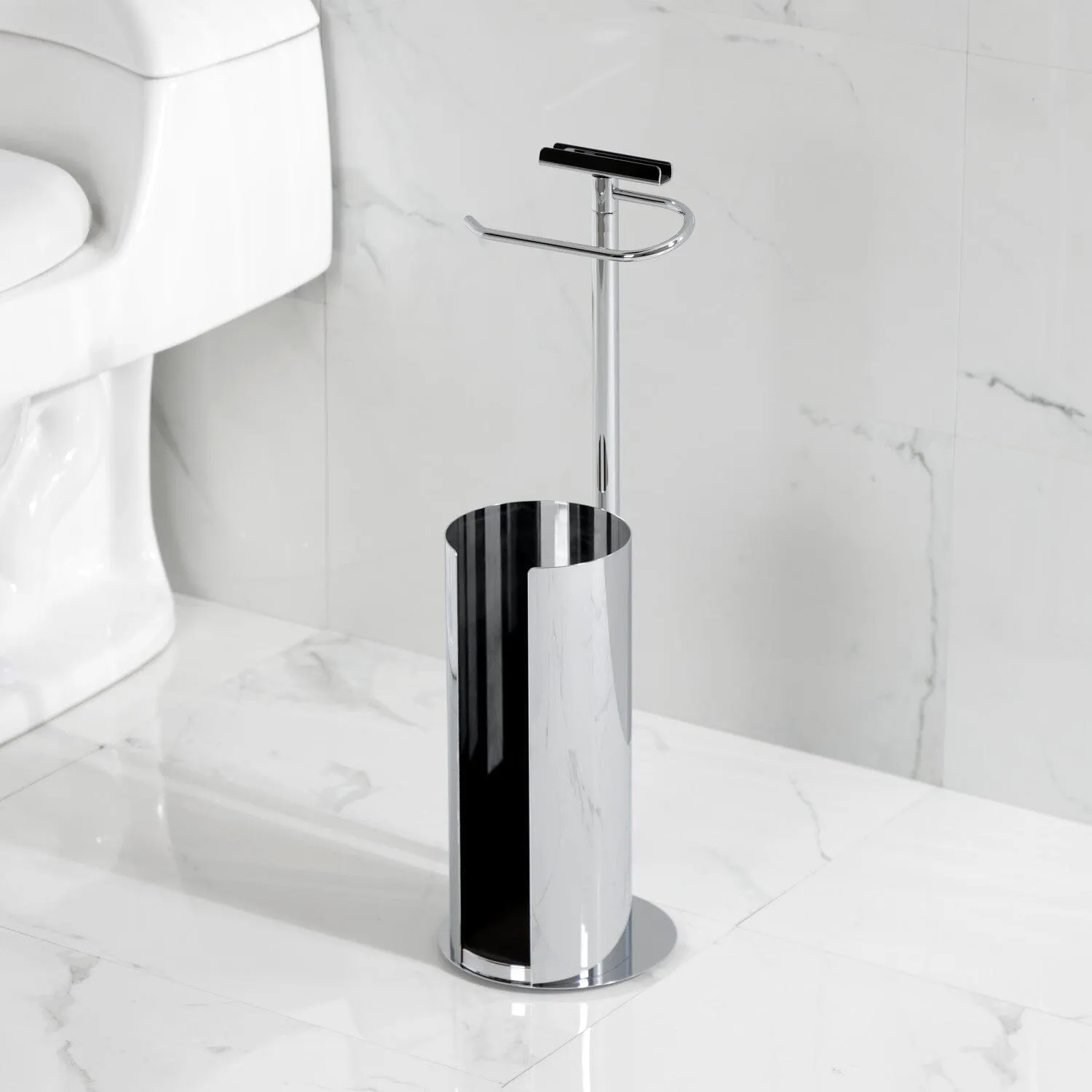 Continental Freestanding Toilet Paper Holder with Roll Storage and Phone Stand