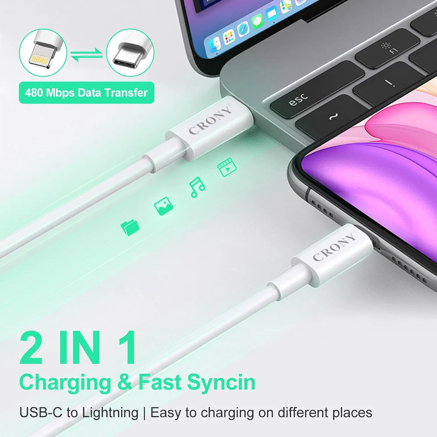 CRONY CR-001 Support Quick Charge&Data C-Lighting Cable 3A