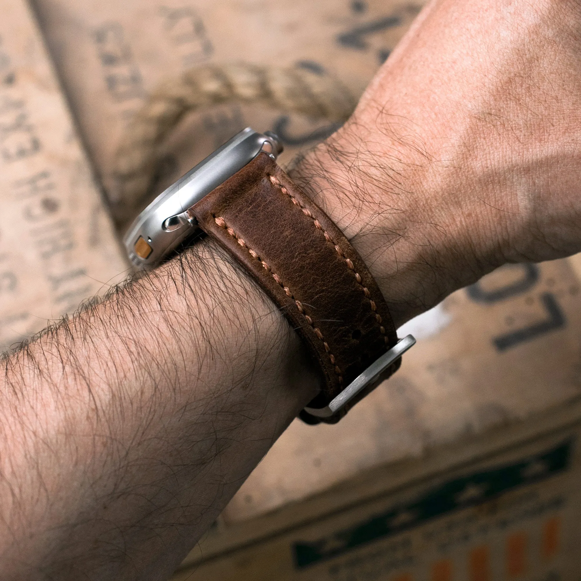 Custom Made Apple Watch Strap - Antique Brown