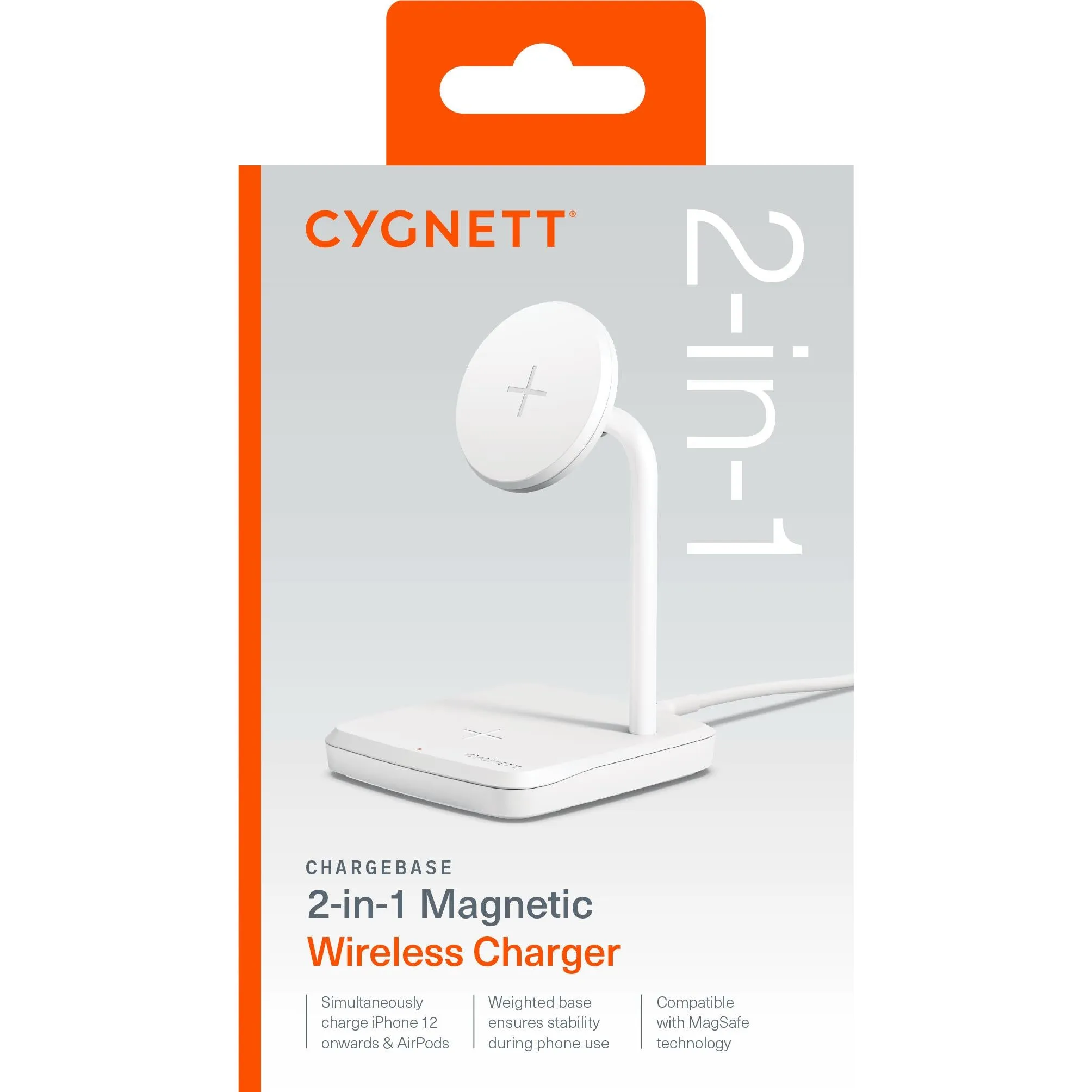 Cygnett ChargeBase 2-in-1 Magnetic Wireless Charger (White)