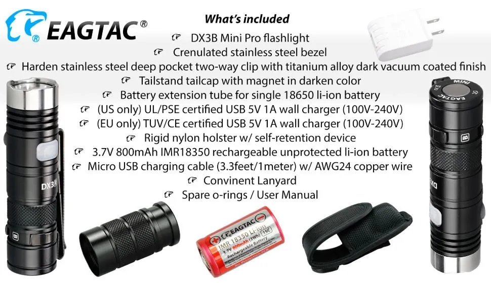 EagleTac DX3B Mini Pro XHP50.2 2480 Lumen Flashlight 1 * 18350 Li-ion Battery Included - CW