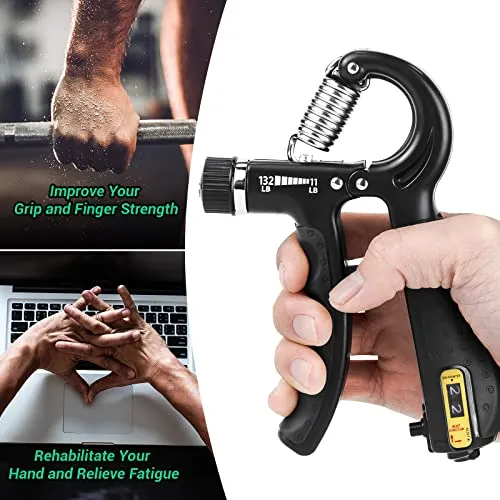 EPKAOZEY Grip Strength Trainer, 2 Pack Hand Grip Strengthener with Adjustable Resistance 11-132Lbs, Forearm strengthener, Non-Slip Hand Gripper for Muscle Building Hand Exercises for Athletes