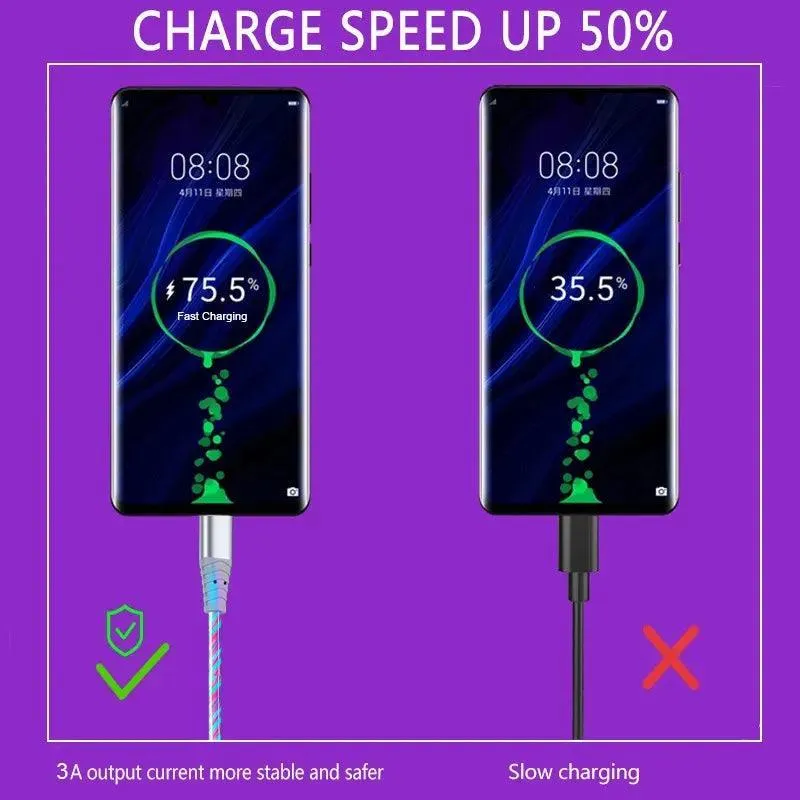 Flow Luminous LED Fast Charging Cable: Stylish Illuminated Data Cord