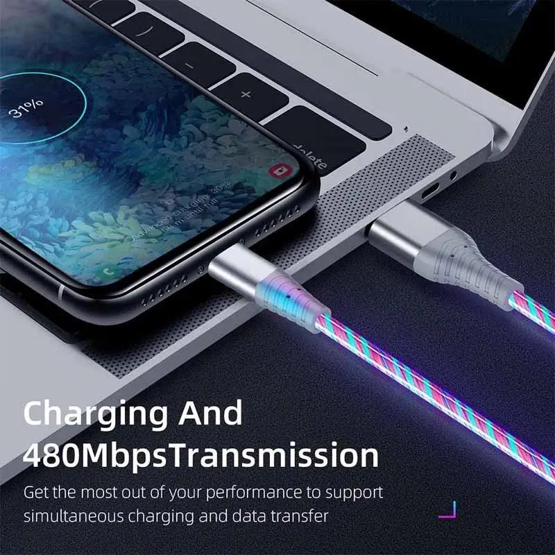 Flow Luminous LED Fast Charging Cable: Stylish Illuminated Data Cord