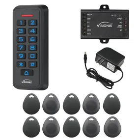 FPC-6425 Visionis VIS-3008 Access Control Outdoor IP68 Keypad And Card Reader Standalone With Mini Controller   Wiegand 26, EM Cards, 1000 Users   Power Supply   Pack 10 Proximity Key Tags Included