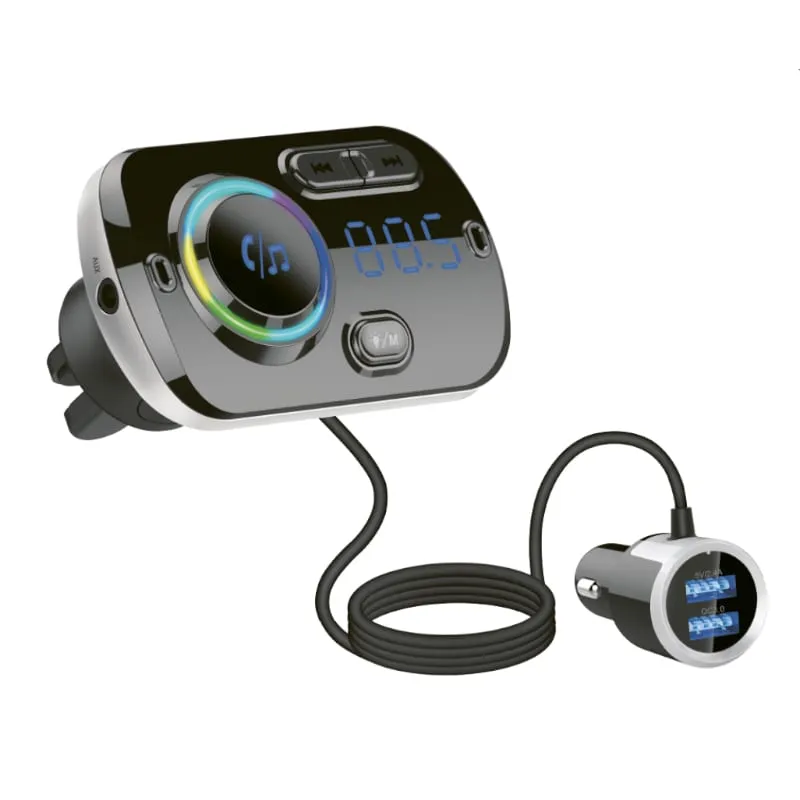 Gizzu Bluetooth 5 Dual Usb Qc3.0 | Microsd Fm Transmitter Clip Led Interface Handsfree Kit