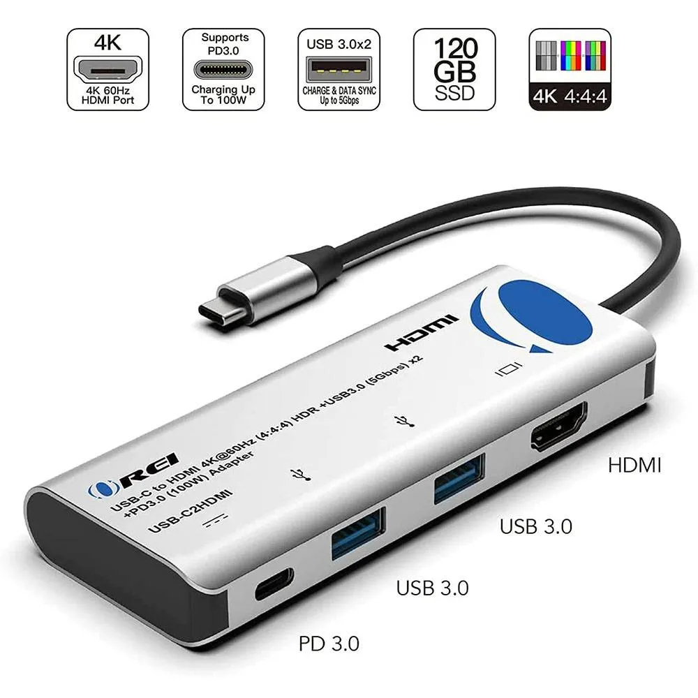 HDMI-C to HDMI Hub 4K@60Hz Adapter USB 3.0 x 2   USB-C PD 3.0 (100W) - Thunderbolt 3, Extend Display