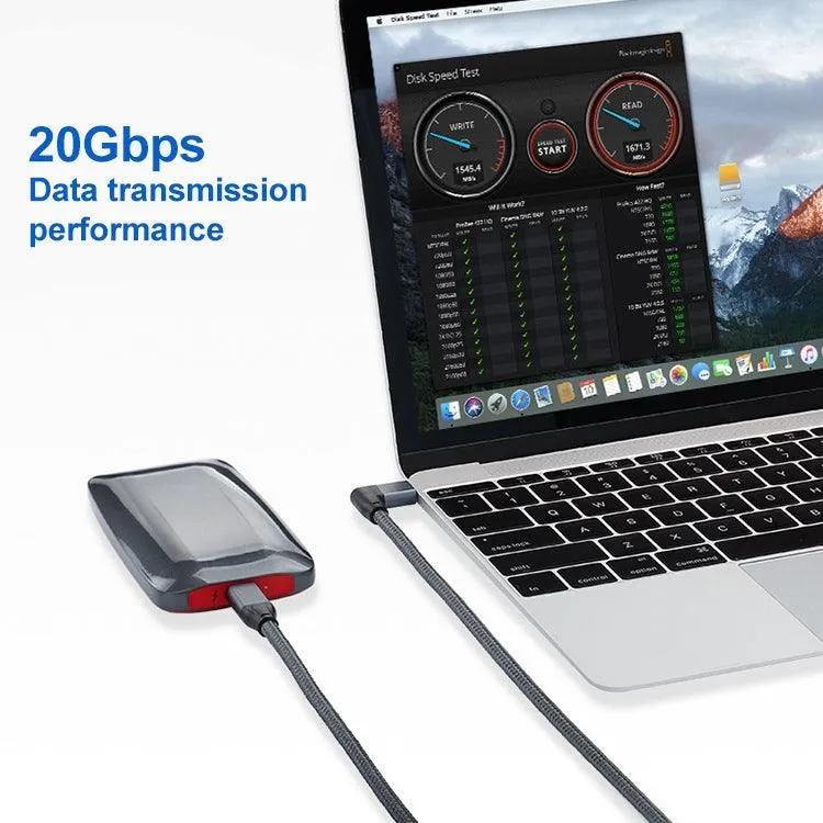 High-Speed 100W USB-C Elbow Male Data and Charging Cable with E-mark - 4K Support