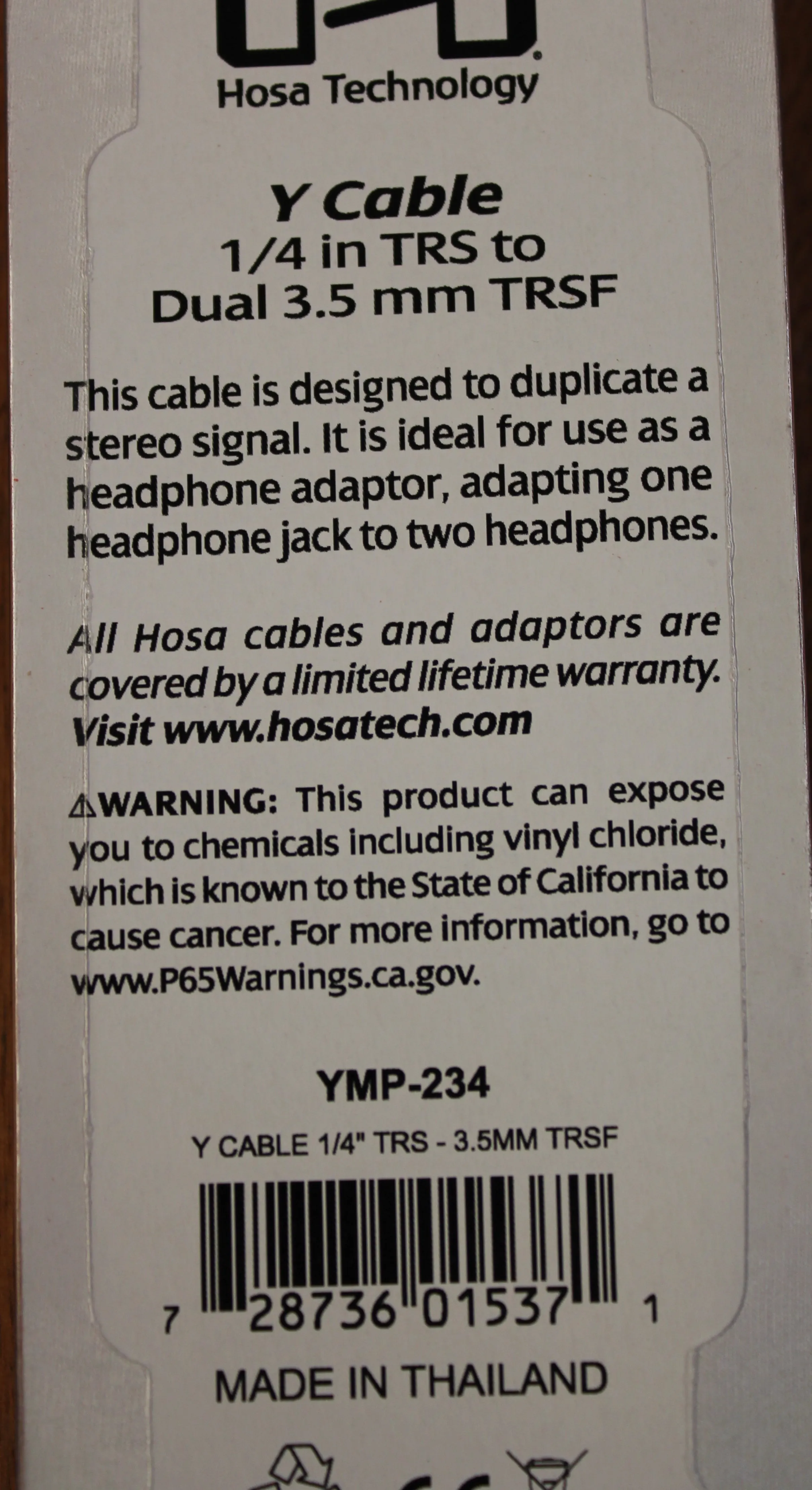 Hosa Technologies YMP-234 Y Cable 1/4 in TRS to Dual 3.5 mm TRSF