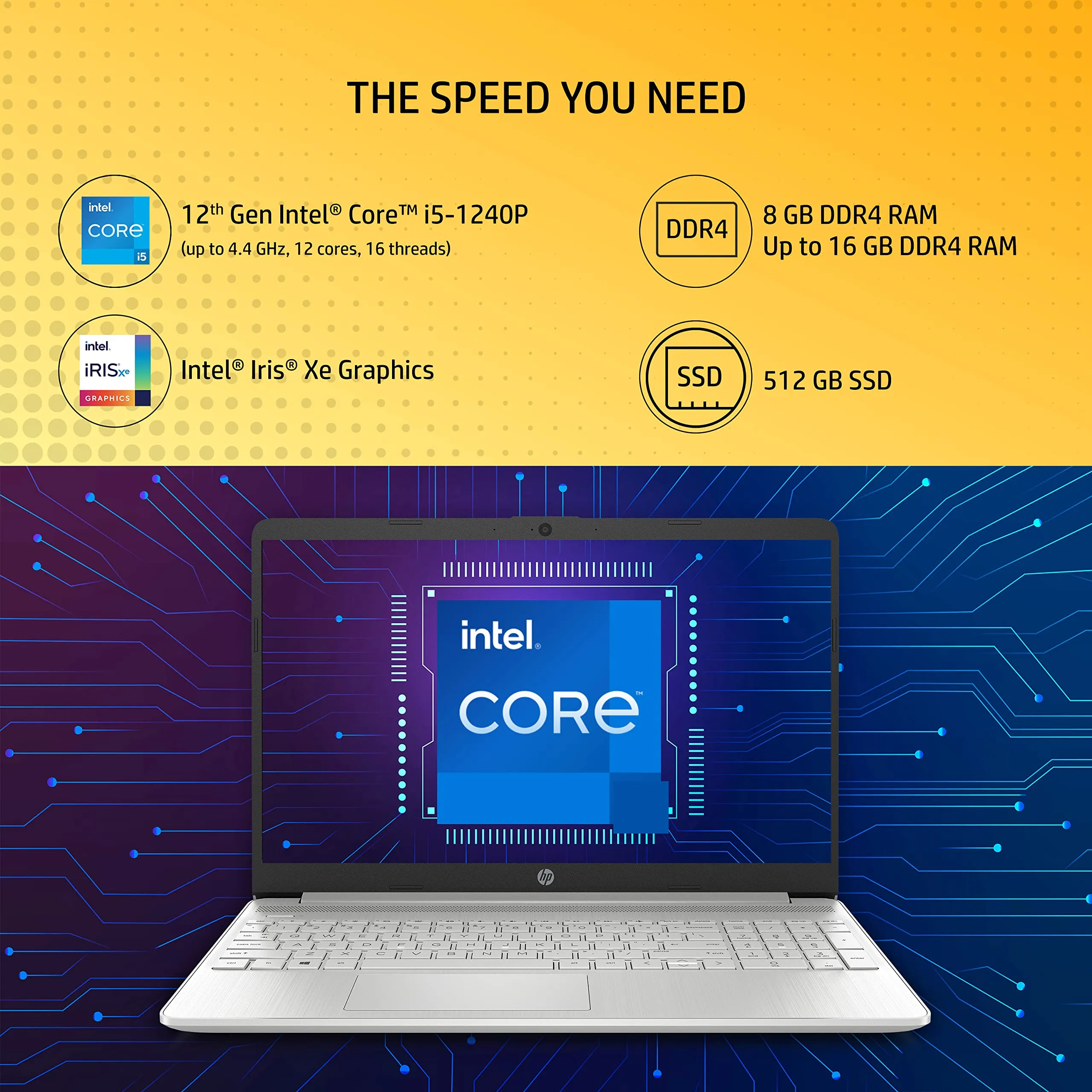 HP 15s 12th Gen Intel Core i5 8GB RAM/512GB SSD 15.6inches(39.6cm) FHD, Micro-Edge Display/Intel Iris Xe Graphics/Dual Speakers/Windows 11 Home/Alexa Built-in/Backlit KB/MSO 2021/1.69kg, 15s-fq5010TU