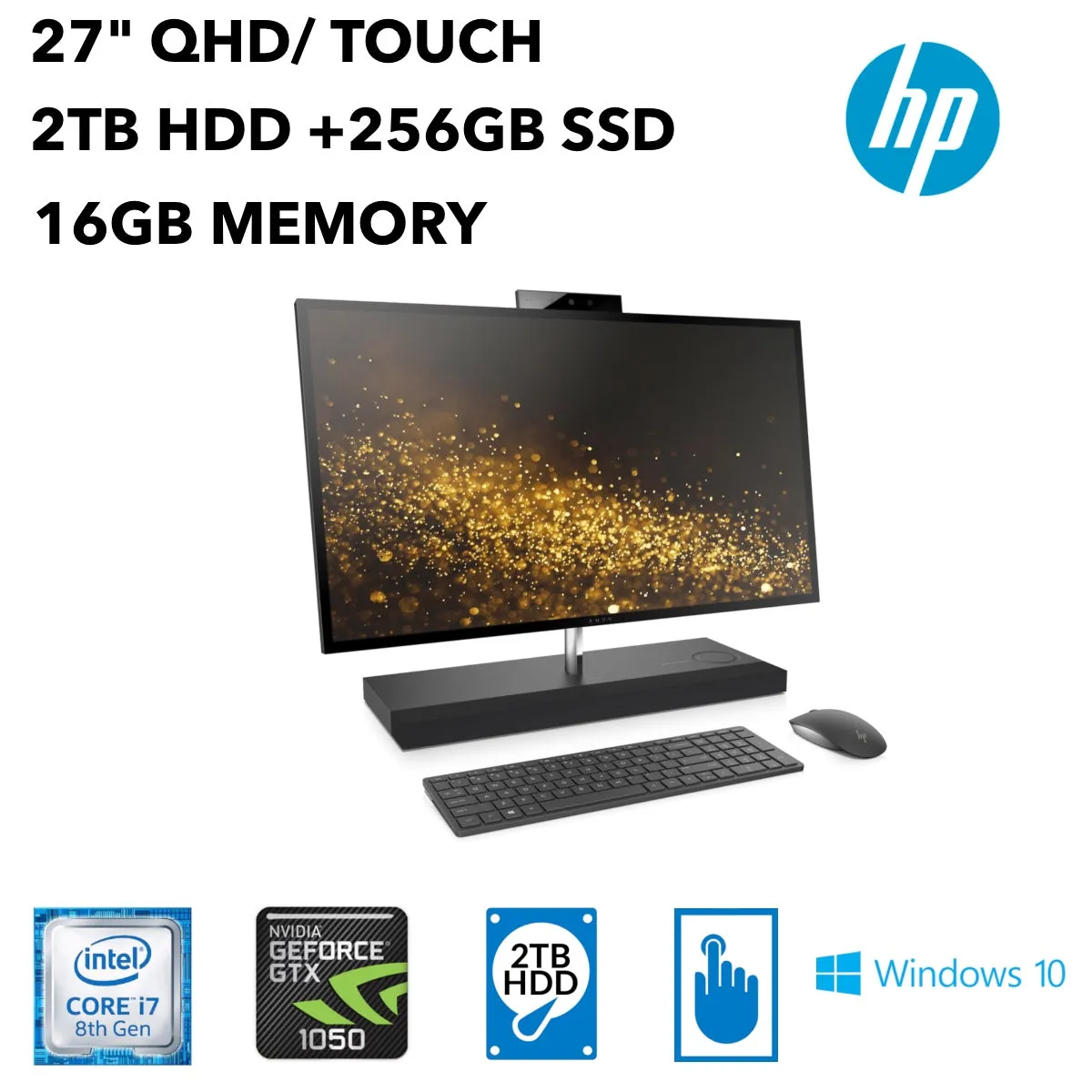 HP Envy 27-b255qd All-in-One PC 27" QHD Touch, Intel i7, 16 GB RAM, 2TB HDD,256 GB SSD,Win10 H,X6C18AA#ABA (Certified Refurbished)