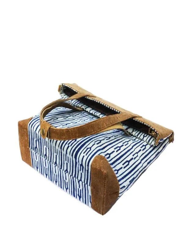 Indigo Fork Vegan Leather and Dabu Print Canvas Tote Bag cum Sling