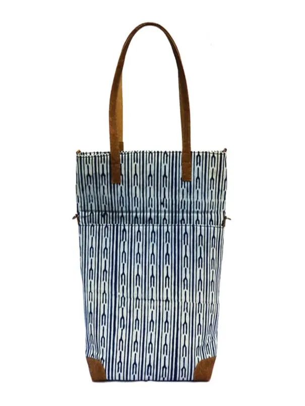 Indigo Fork Vegan Leather and Dabu Print Canvas Tote Bag cum Sling