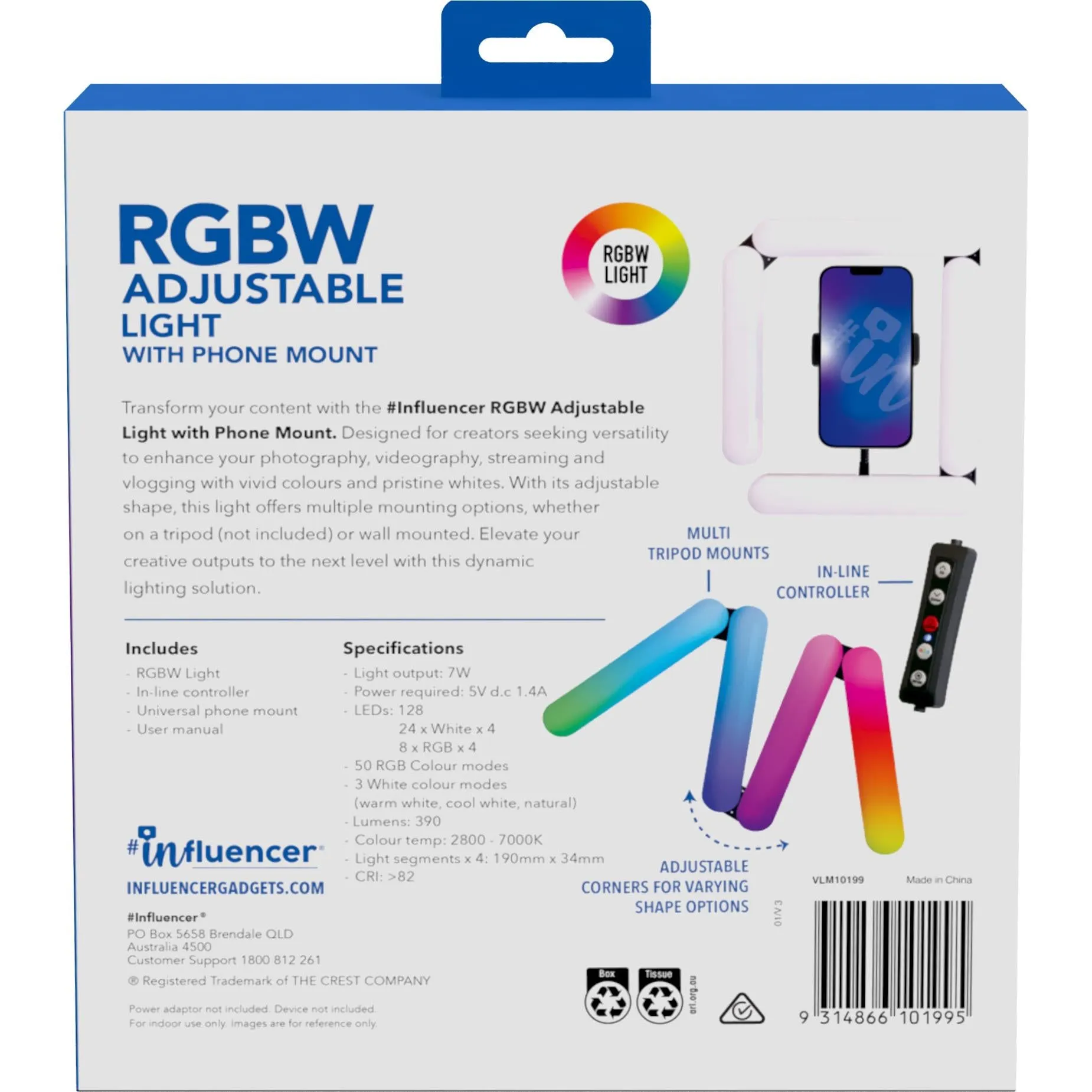 Influencer RGBW Adjustable Light With Phone Mount