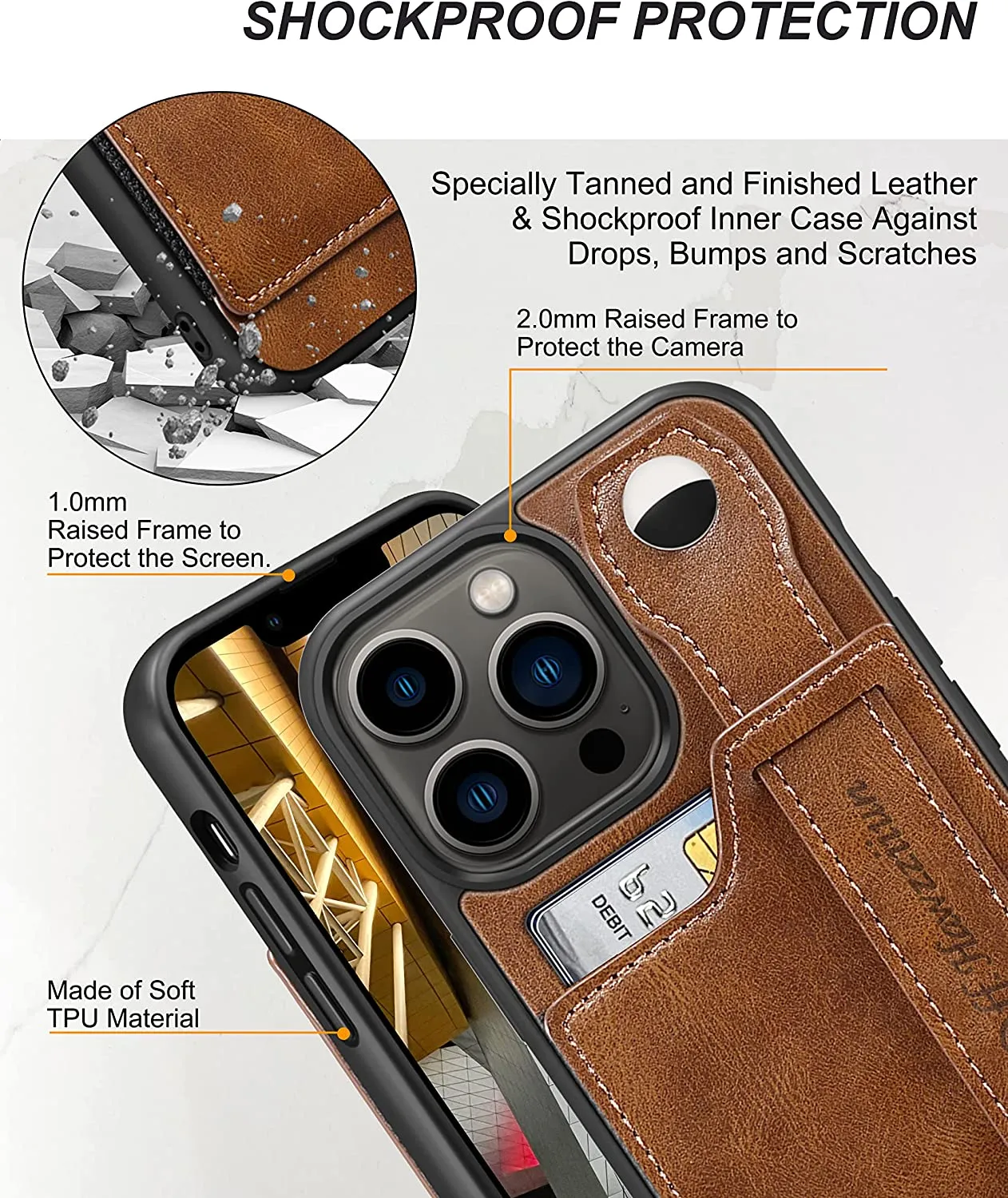 iPhone 13 Pro Max Wallet Case Protective Shockproof Brown