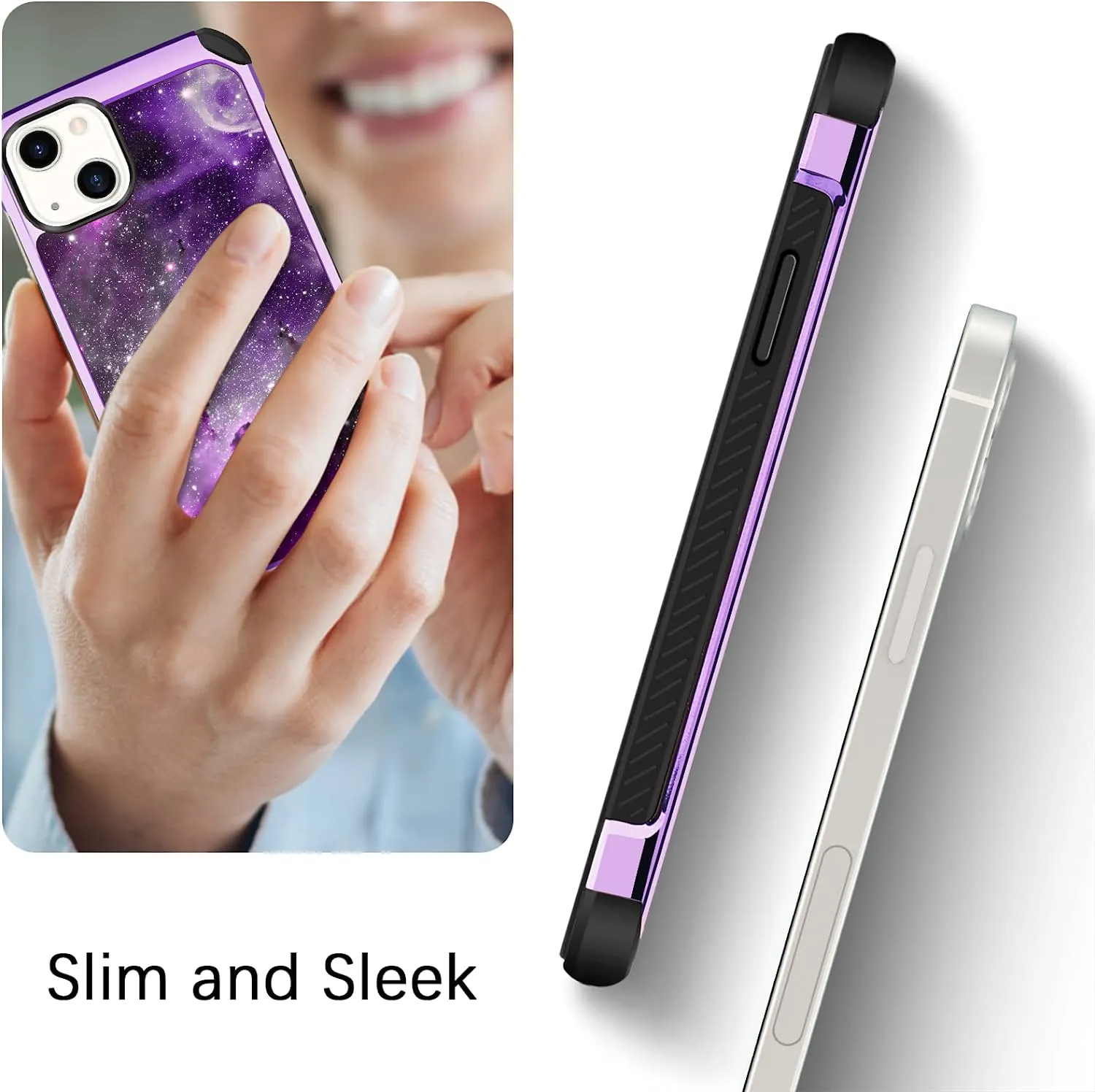 iPhone 14 Case, Phone Case iPhone 14 6.1" , Heavy Duty Shockproof Protection Hybrid Hard PC Bumper Cover, Purple Nebula