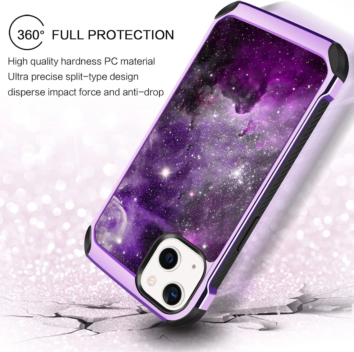 iPhone 14 Case, Phone Case iPhone 14 6.1" , Heavy Duty Shockproof Protection Hybrid Hard PC Bumper Cover, Purple Nebula