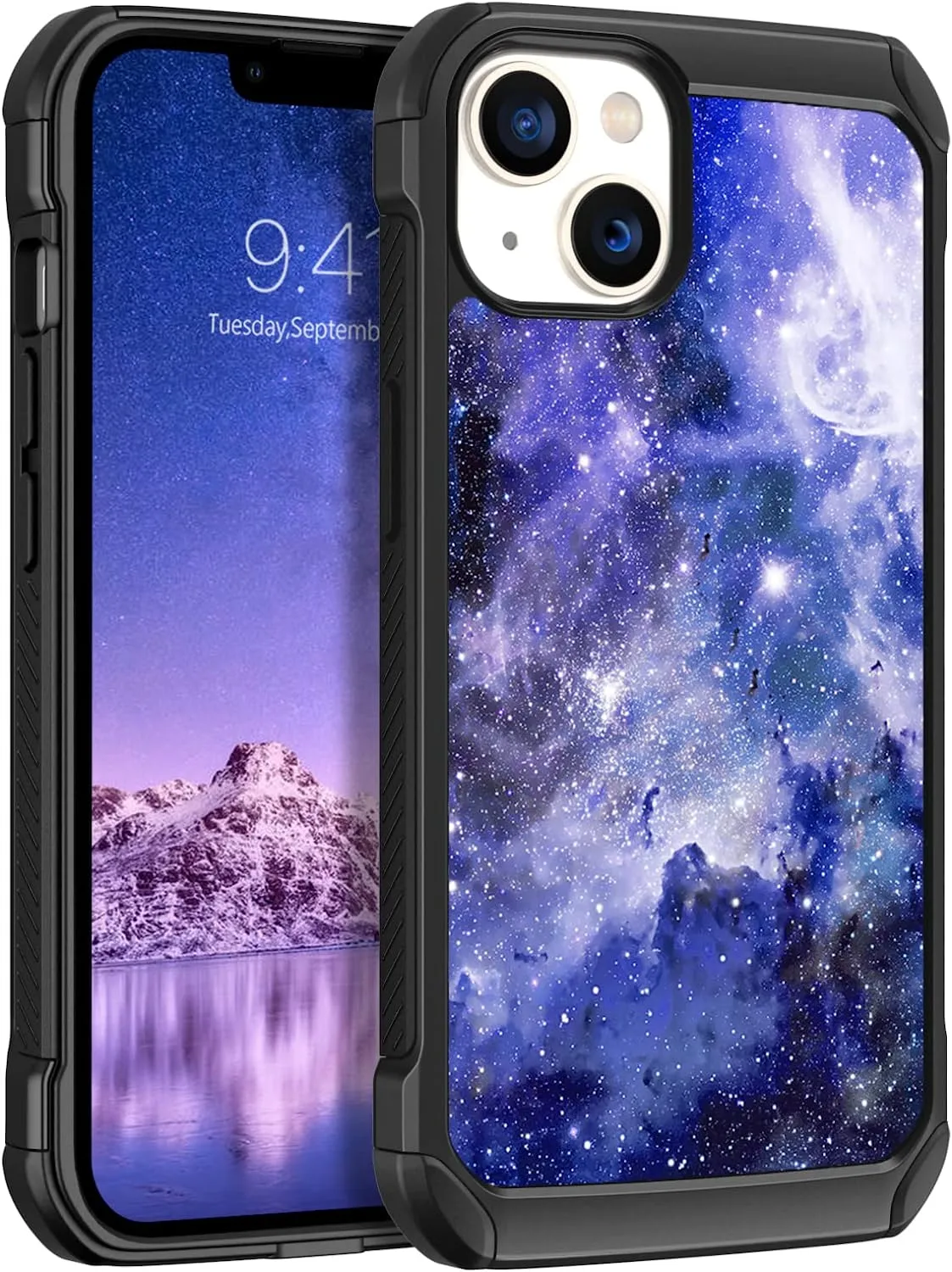 iPhone 14 Case, Phone Case iPhone 14 6.1" , Heavy Duty Shockproof Protection Hybrid Hard PC Bumper Cover, Purple Nebula