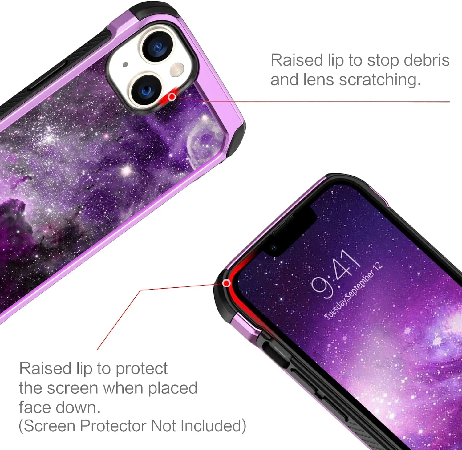 iPhone 14 Case, Phone Case iPhone 14 6.1" , Heavy Duty Shockproof Protection Hybrid Hard PC Bumper Cover, Purple Nebula