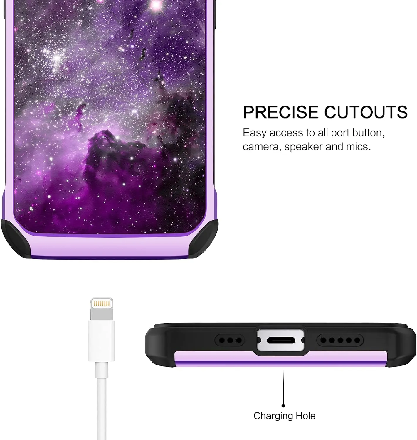 iPhone 14 Case, Phone Case iPhone 14 6.1" , Heavy Duty Shockproof Protection Hybrid Hard PC Bumper Cover, Purple Nebula