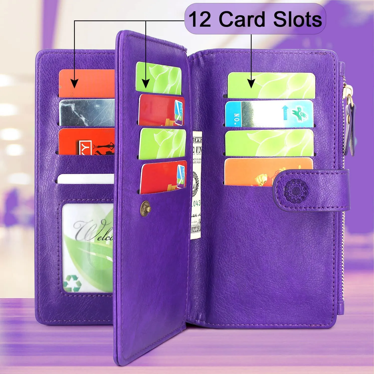 iPhone 14 Pro Max 6.7 inch Wallet Case Detachable Magnetic Cover Purple