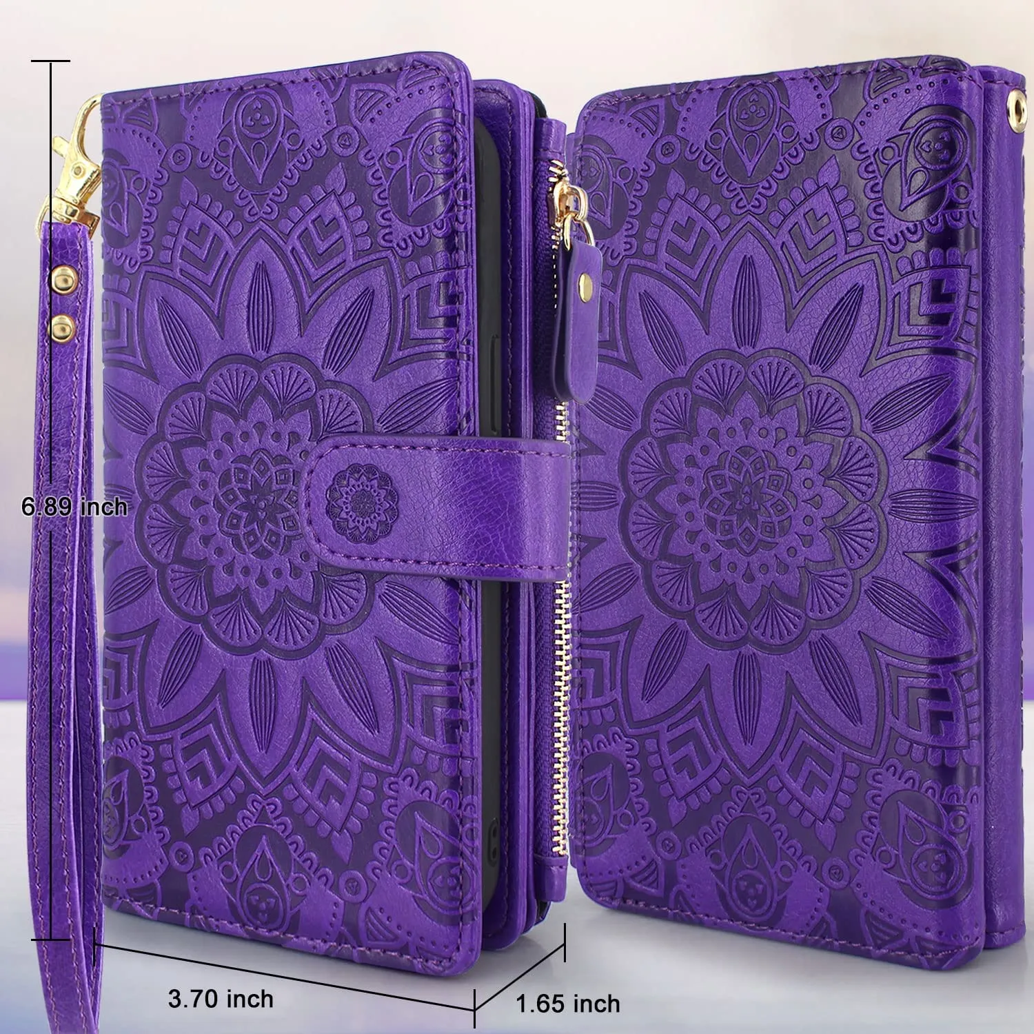 iPhone 14 Pro Max 6.7 inch Wallet Case Detachable Magnetic Cover Purple