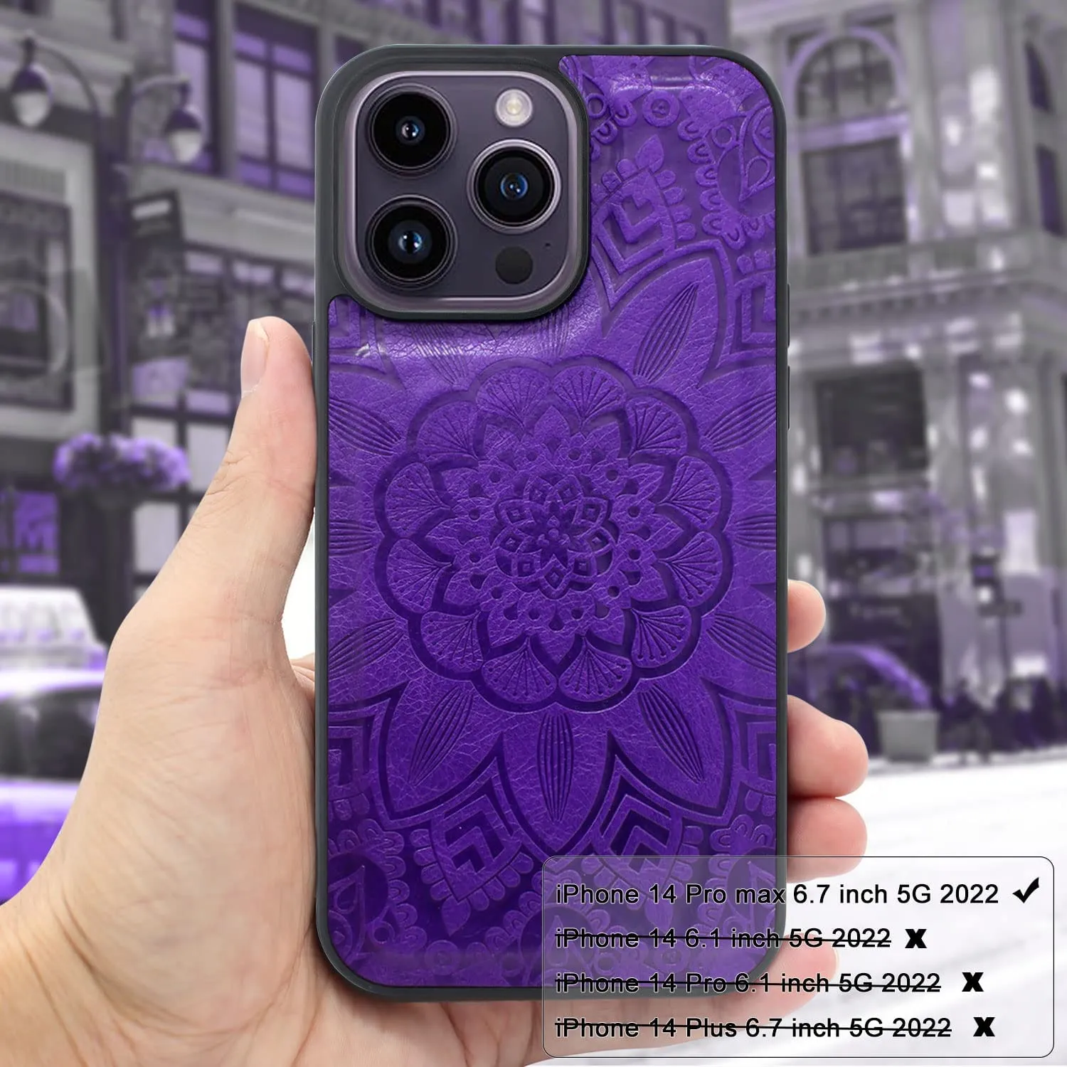 iPhone 14 Pro Max 6.7 inch Wallet Case Detachable Magnetic Cover Purple