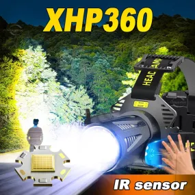 IR Sensor XHP360 Powerful LED Headlamp Rechargeable Head Flashlight XHP199 High Power Headlight 18650 Head Lamps Camping Lantern