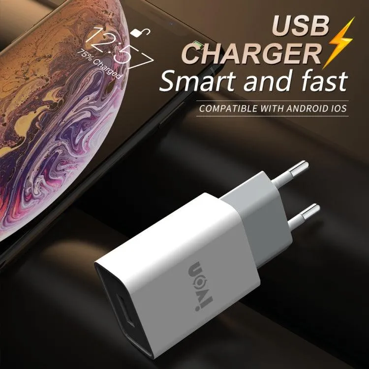 IVON AD-33 2-in-1 USB Travel Charger with 1m Type-C Data Cable - Fast 2.1A Charging