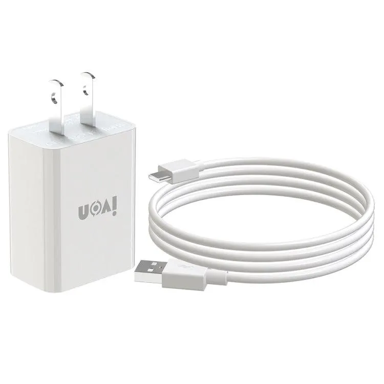 IVON AD-33 2-in-1 USB Travel Charger with 1m Type-C Data Cable - Fast 2.1A Charging