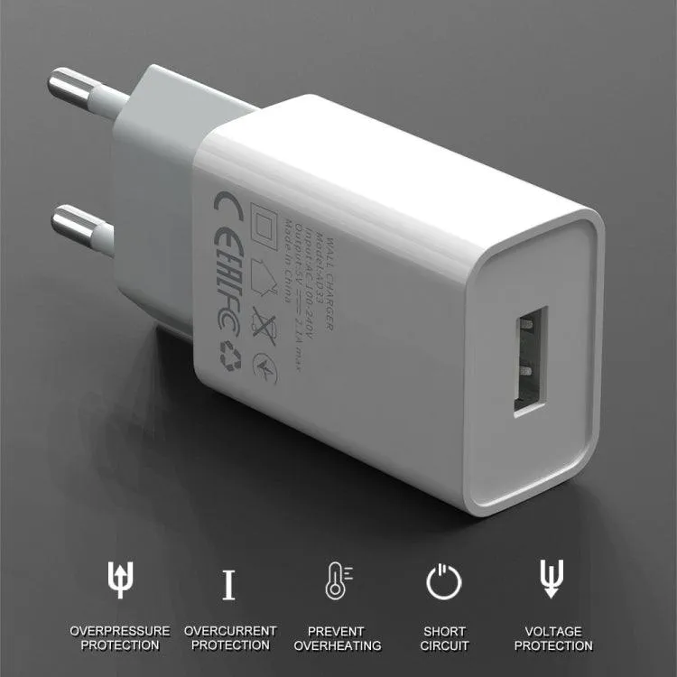 IVON AD-33 2-in-1 USB Travel Charger with 1m Type-C Data Cable - Fast 2.1A Charging