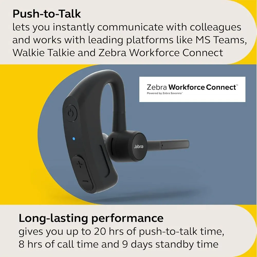 Jabra 5101-119 45 Ear Hook Mono Bluetooth Headset - Advanced Ultra-Noise-Cancelling Microphone, Push-to-Talk Functionality, Face2Face Mode and Discreet Design - Black