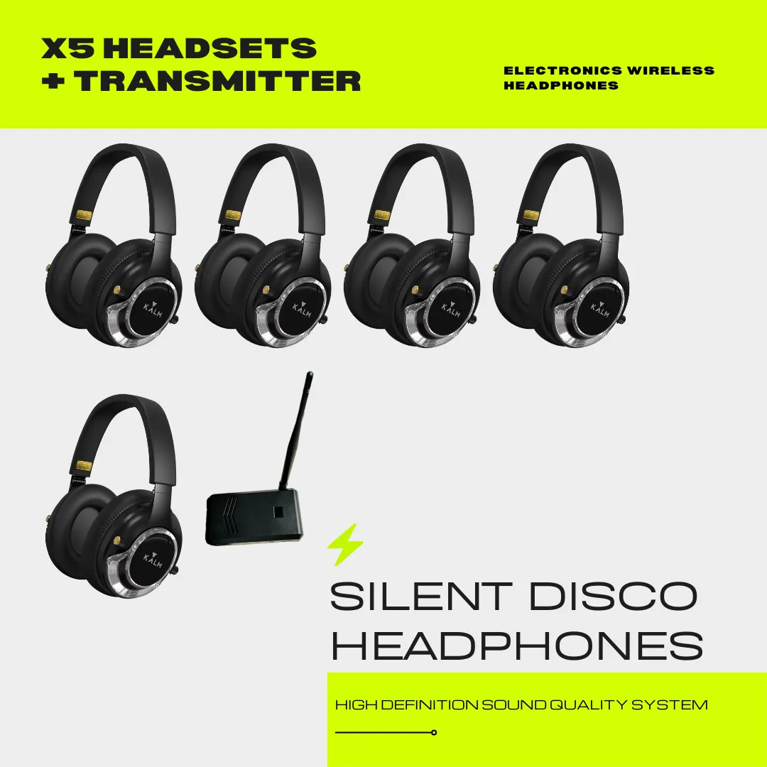 Kalm Now® HiFi Headphones for Sound OFF Workouts -with RF Transmitter | 3 Channels | Bluetooth Ready | Lightweight Headsets for Noiseless Experiences.