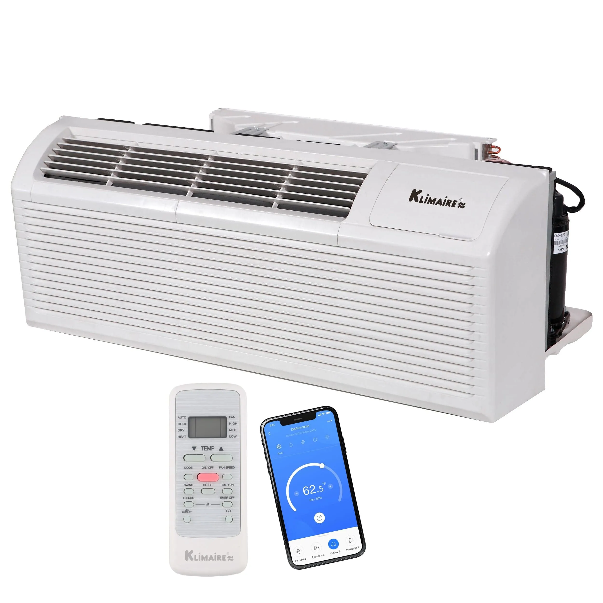 Klimaire PTAC 15,000 Btu Air Conditioner Heat Pump R-32 with 5kW Heater and Wi-Fi - 208-230V - 30A