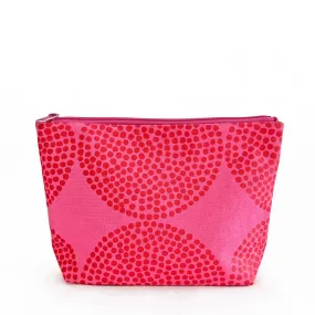 Large Canvas Zipper Pouch: Red Dotted Circles