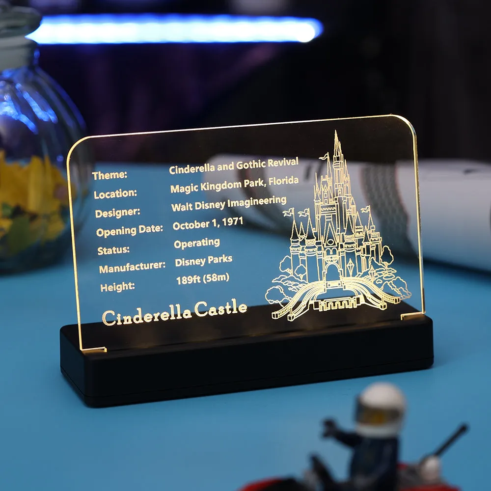 LED Light Acrylic Nameplate for The Disney Castle #71040