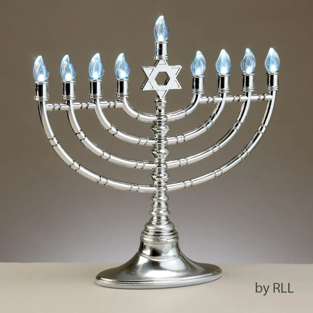 Led Menorah,plastc,slvertone,9bulb,batt,usb Cord Incl,11.5",clrbx