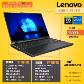 Lenovo Legion Pro 5i Core i7-13700hx Rtx 4060 165hz 16" Qhd  Gaming Laptop Offers (Brand New)