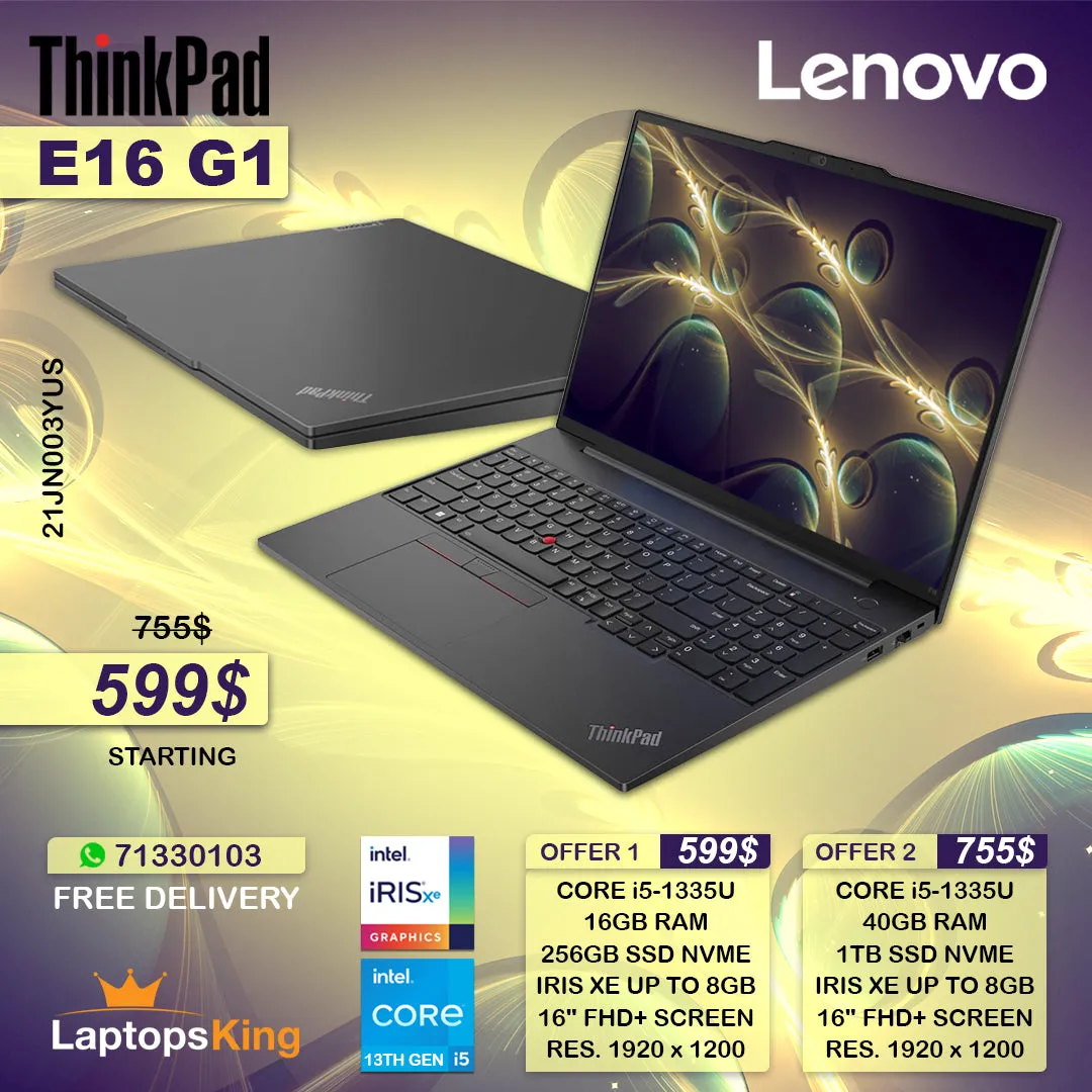 Lenovo Thinkpad E16 G1 Core i5-1335u Iris Xe 16" Laptops (New OB)