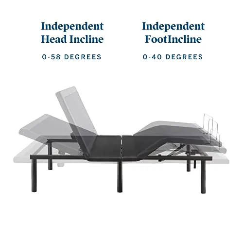 Lucid L600 Adjustable Bed Frame-Bluetooth-Companion App-Head and Foot Incline-Massage-Under Bed Lighting-Dual USB Ports - Full Adjustable Bed Frame