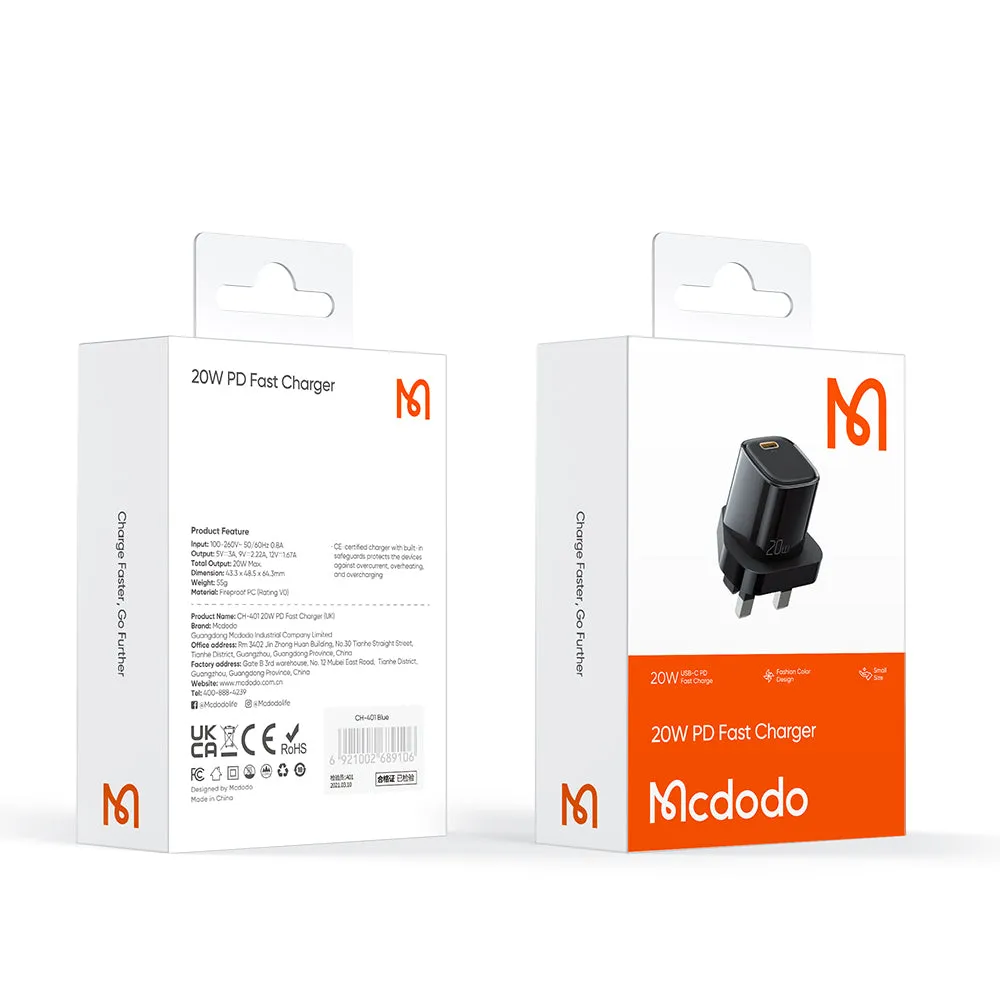 Mcdodo CH-401 | 20W PD Fast Charger | Single Port (Type-C)