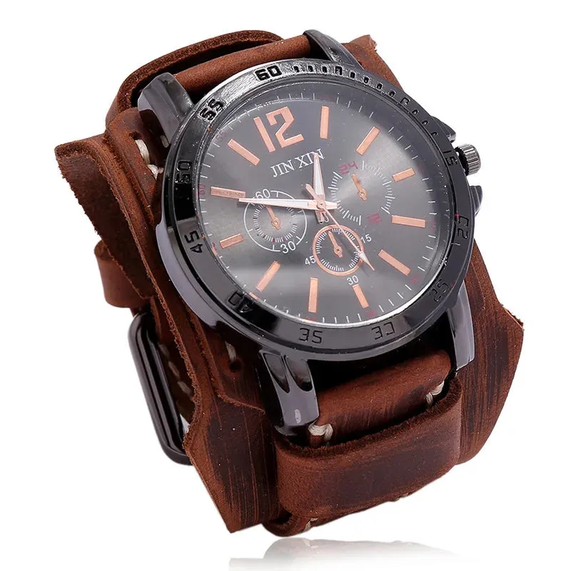 Men's Genuine Leather Wide Bracelet Watchband