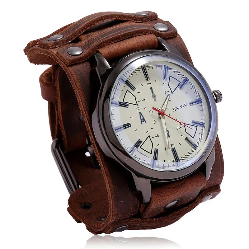 Men's Genuine Leather Wide Bracelet Watchband