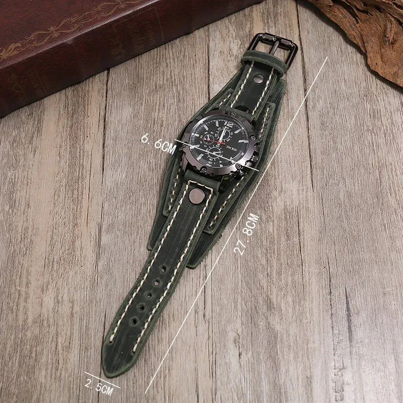 Men's Genuine Leather Wide Bracelet Watchband