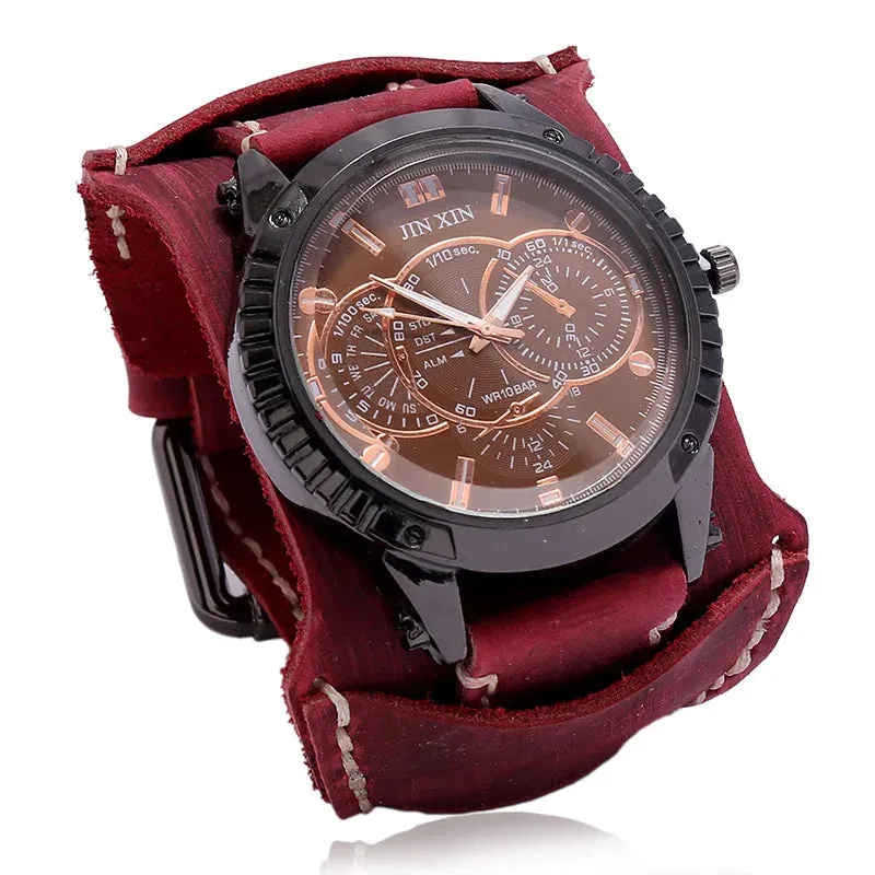 Men's Genuine Leather Wide Bracelet Watchband