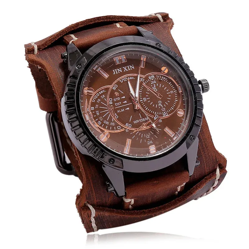 Men's Genuine Leather Wide Bracelet Watchband