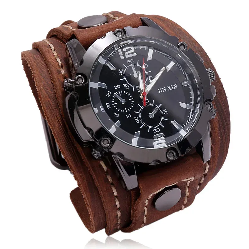 Men's Genuine Leather Wide Bracelet Watchband