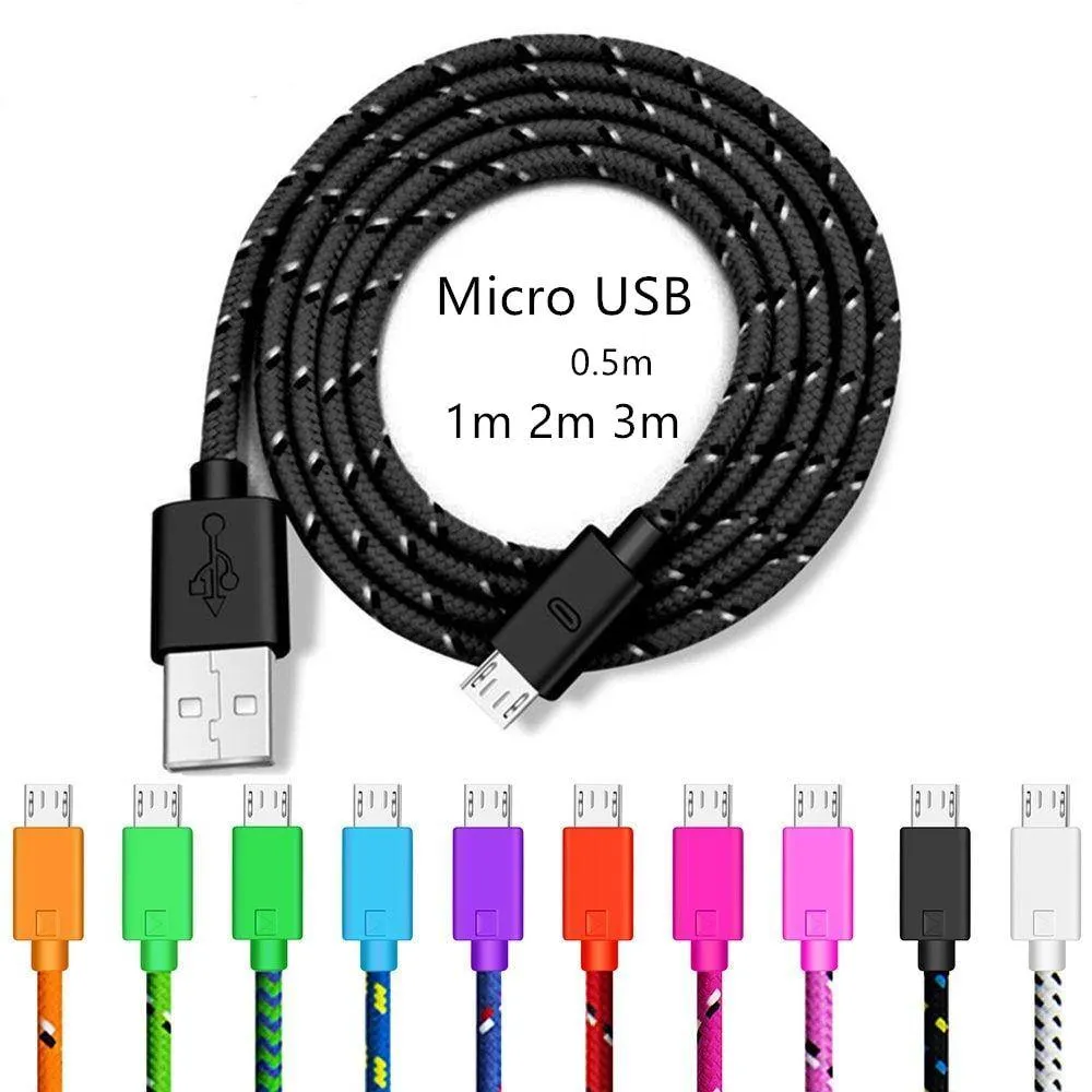 Micro USB Cable 1M 2M 3M Fast Charging Data Cord Charger Adapter