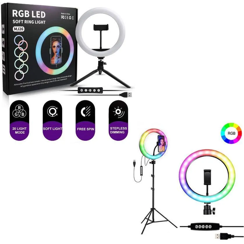 MJ-26 RGB LED Soft Ring Light With Stand-Selfie Light