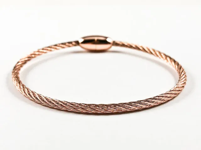 Modern Thin Wire Texture Pink Gold Tone Magnetic Brass Bracelet